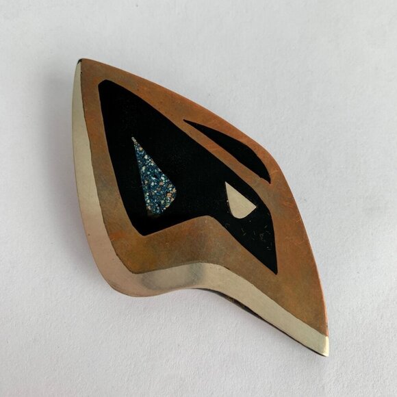 Vintage Sterling 925 Mexico Inlay Brooch Pin 1950s 1960s - Picture 1 of 6